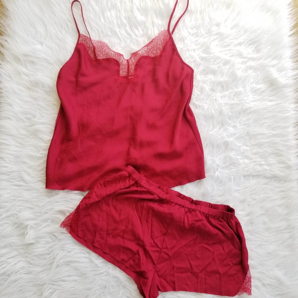 Victoria's Secret Satin and Lace Red Cami Set S